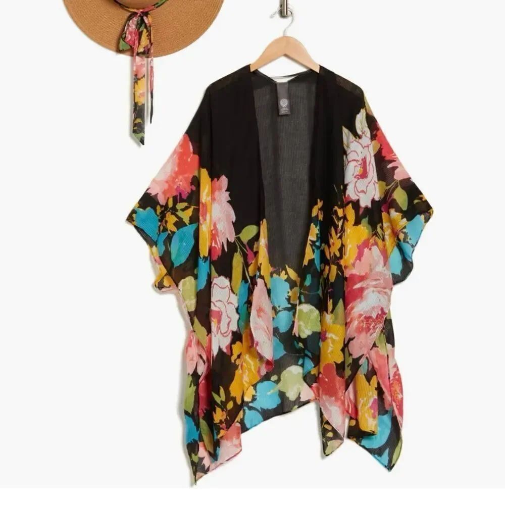 Vince Camuto Floral Kimono Top - Black, Pink, Blue, Yellow
